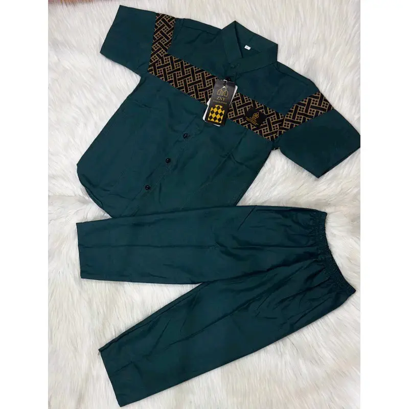 Setelan Baju Muslim Anak Laki-laki Promo Lebaran 2025 Hitam Putih - Koko Putih & Celana Hitam - Panjang 4