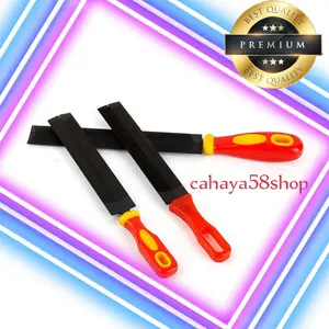 Kikir Besi Flat Segi Tiga Original 200mm Kikir Flat Multi Fungsi 8" Baja Logam dengan Pegangan Gagang Karet Dua Warna untuk Gergaji & Pisau Berkualitas Tinggi