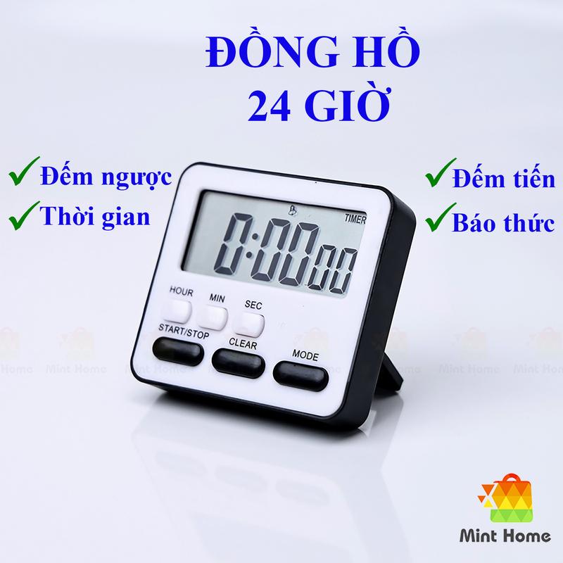 Đồng hồ bấm giờ 24 tiếng báo thức, đếm ngược tiến mini để bàn dùng hẹn giờ nấu ăn, làm bánh, pha chế, học tập đa năng với âm báo to
