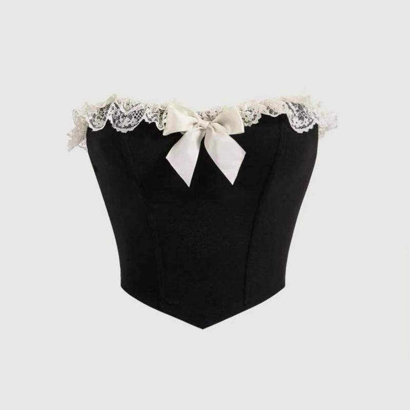 (NÊN MUA LÙI 1 SIZE SO VỚI THƯỜNG MẶC - ORDER SHEIN) TITU TOP - Áo Croptop Nữ Hở Vai Nơ Ngực Phong Cách Tiểu Thư