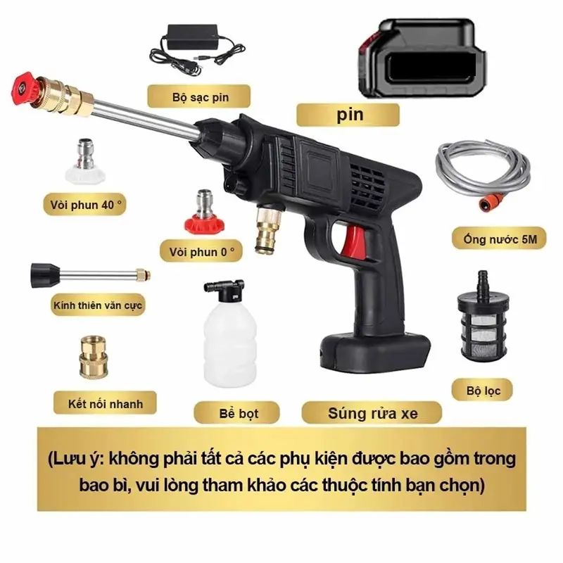 Máy rửa xe cầm tay bằng pin, 2 pin 10 Cell, máy rửa xe dùng cho gia đình có chế độ phun sương tạo bọt tuyết, xịt rửa sân vườn 6