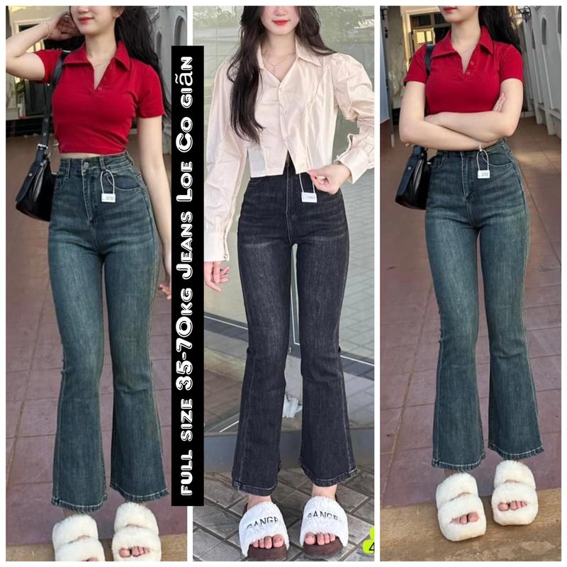 (BIG SIZE 35-85KG) Quần Jean Nữ Ống Loe Lưng Cao Co Giãn Màu Xanh/Muối tiêu - Quần ống Bass  Tôn dáng
