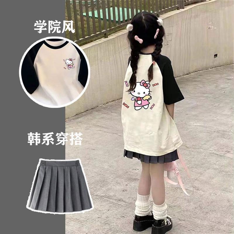 Bộ Váy Xếp Ly Dopamine, Phong Cách Nóng Bỏng, Dành Cho Học Sinh Nữ, Áo ngắn Tay Dáng Rộng Rãi, Váy Ngắn, Bộ Hai Mảnh, Xu Hướng Ins, Năm 2025 6