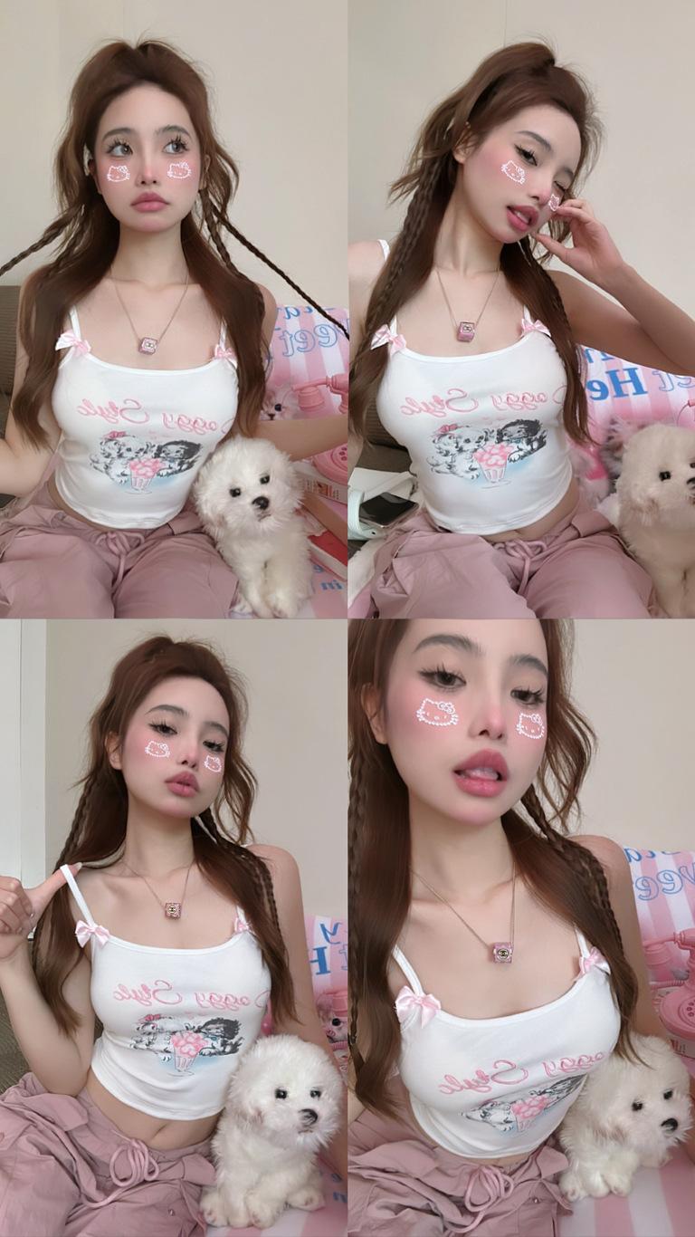 Product Introduction of Popular Pure Sexy Sling Vest with Chest Pad Cute Printed Cartoon White Hot Girl Beauty Back Inner Wear Outer Wear Women 20