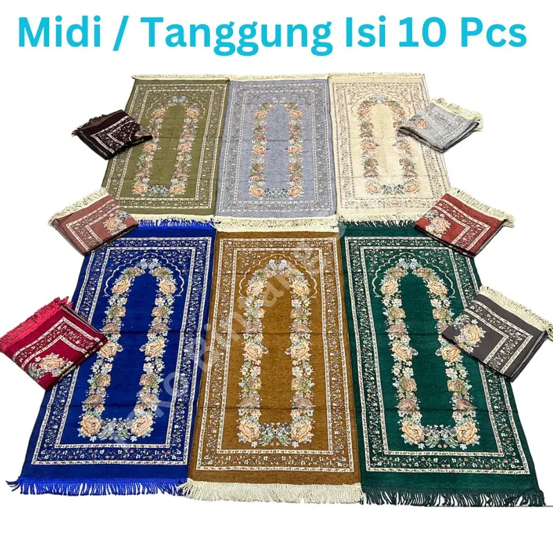 Sajadah Turki Travel Rajut Isi 10 Biji XHX888 Ukuran 60 x 110 Cm Midi Rumbai Tambang Murah Motif Daun / Kipas / Bunga / Kabah Tampar Per 10 Biji Halus Grosir Sajadah Travelling Tanggung Turkiye Rumbai Tampar Muslim Nyaman Haji Tambang Tebal 2