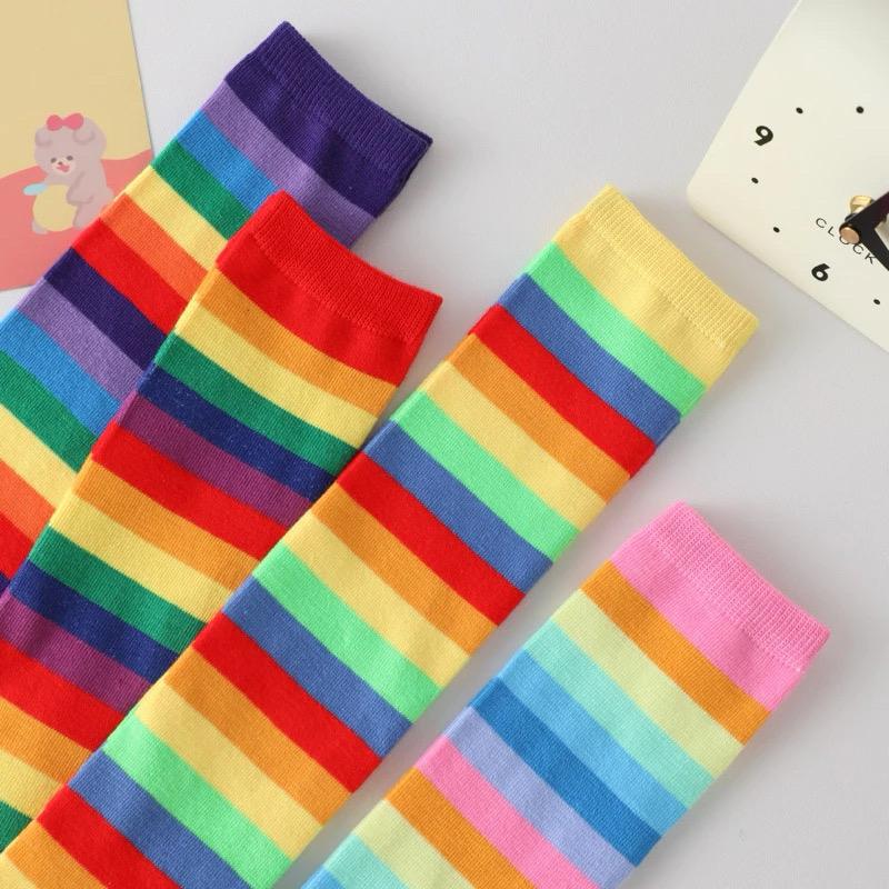 Product Introduction of Kids 6-12 Years Old Girls Colorful Rainbow Stripe High Socks Cotton Knee High Socks Quality FCS-1004 3