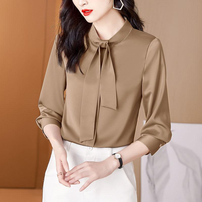Product Introduction of áo sơ mi thắt nơ tay dài chất voan tơ nhung mềm mại Top Nữ Women Shirt áo tingoan Jean sơmi kiểutỷtỷ 17
