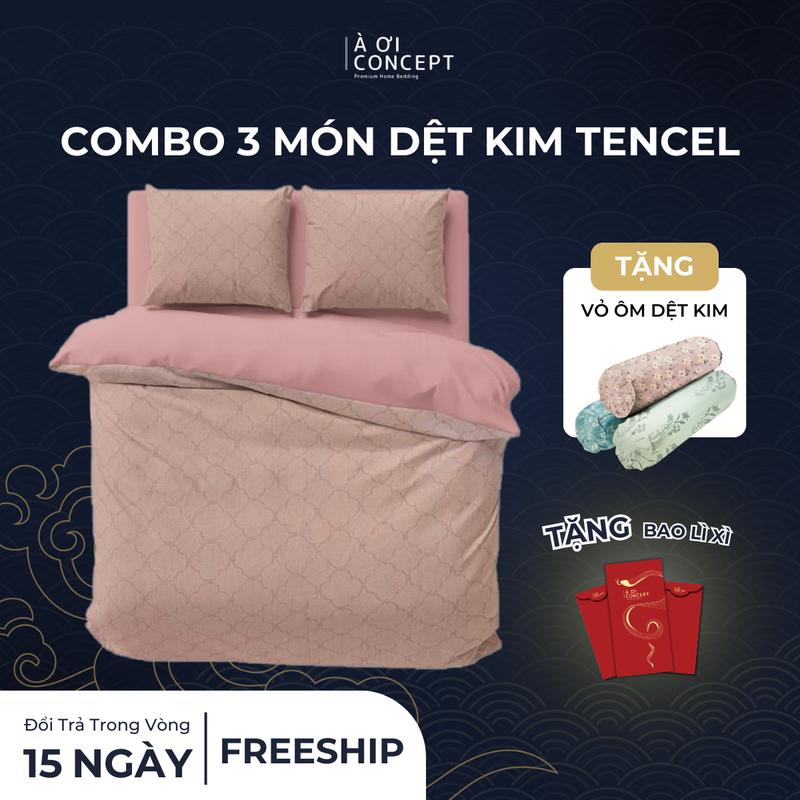 Bộ Ga Gối 3 Món Tencel Dệt Kim dệt phẳng À Ơi Concept Cao Cấp Nhiều Màu Sắc Sang Trọng Thoáng khí Cỡ lớn mềm mại - bộ chăn ga gối đệm Vietnam Thân thiện với làn da