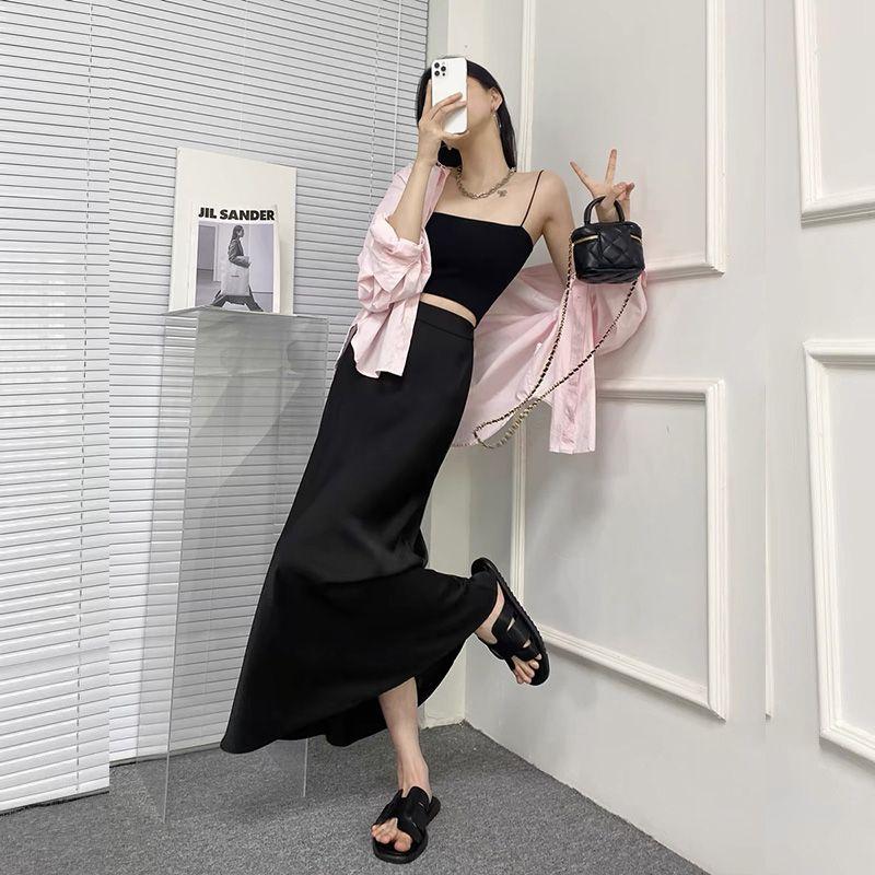 Chân Váy Midi, Xếp Nếp, Dành Cho Phụ Nữ, Phong Cách Mới, Mỏng Vừa Vặn, Eo Co Giãn, Chân Váy Chữ A Dễ Phối Đồ 3