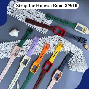 Strap silikon dual color plus bumper for Huawei Band 8 band 9 band 10 Tali Pengganti Huawei Band 8 Bahan silikon strap dan bumper silikon