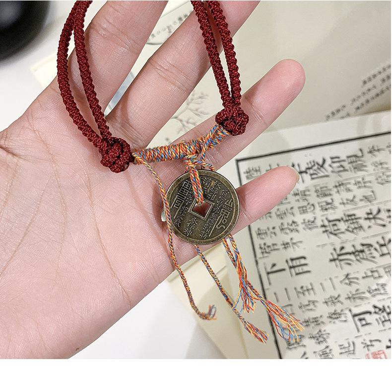 Product Introduction of New Chinese Style Mountain Ghost Spend Woven Hand Strap Women's Hollow Copper Coin Tibetan Style Hand-Woven Bracelet Non-Mainstream Style National Fashion Decoration 2