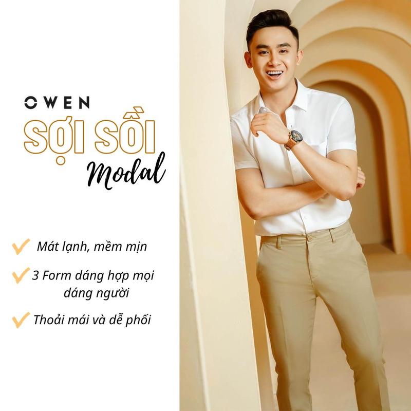 OWEN - Áo sơ mi trắng NGẮN TAY Owen chất SỒI - MÀU TRẮNG NGÀ vạt ngang vạt đuôi tôm 240105 Menswear Nam aotrang nam