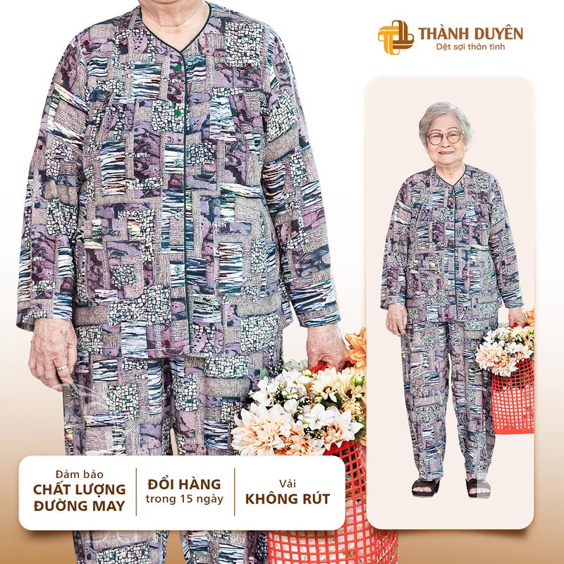 Đồ bộ Tole cho bà mặc nhà Thành Duyên vải tole không rút thoáng mát tay dài quần dài 1591TDD Nữ Women