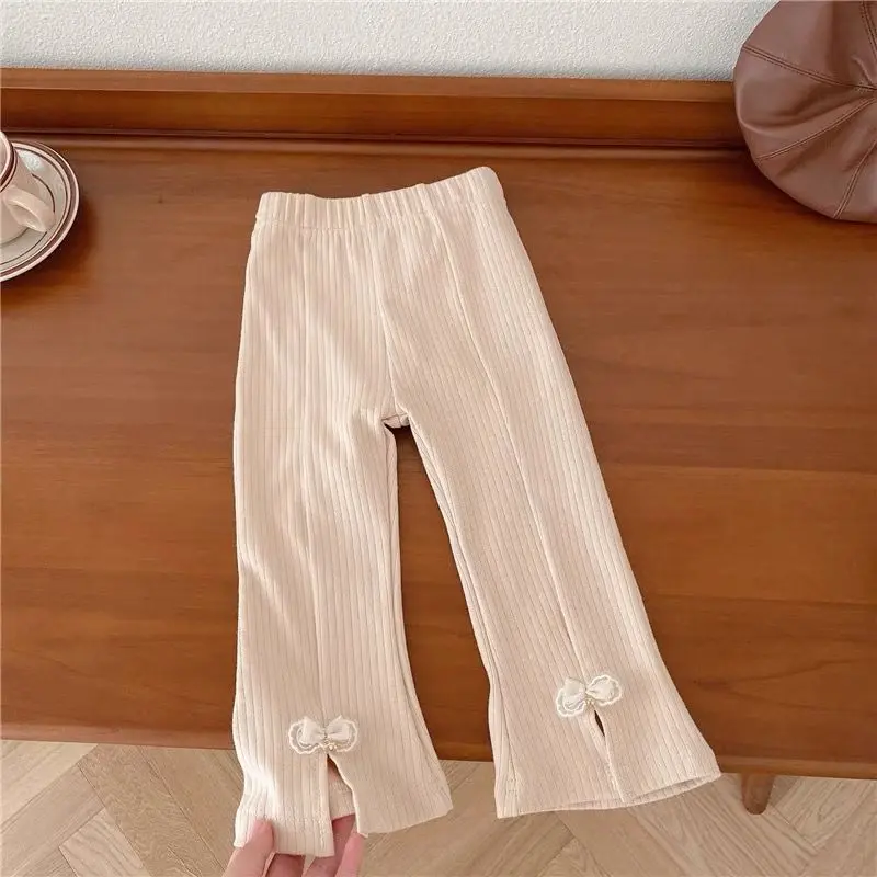 Quần Dài Ống Loe Cho Bé Gái, Quần Dài Dễ Phối Đồ Thời Trang, Có Nơ, Co Giãn, Quần Thường Ngày Thích Hợp Cho Trẻ Em, Thời Trang 5