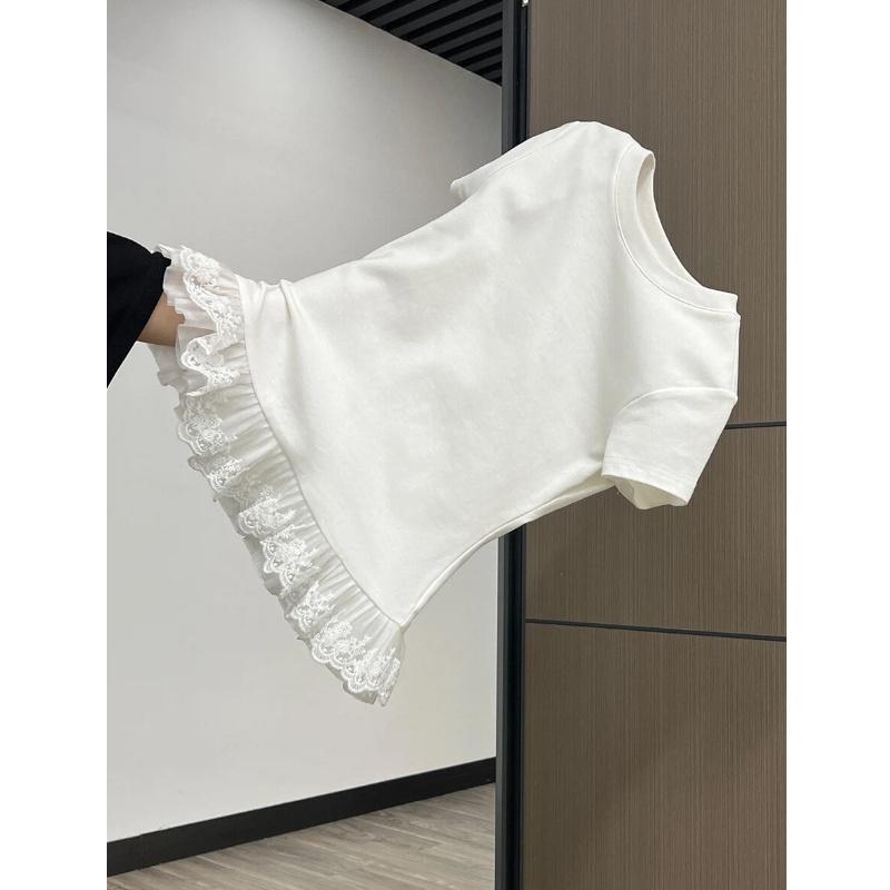 kaos polos slim lengan pendek renda atasan wanita kekinian soft cotton musim panas korean style kaos polos slim lengan pendek renda atasan wanita kekinian soft cotton musim panas korean style