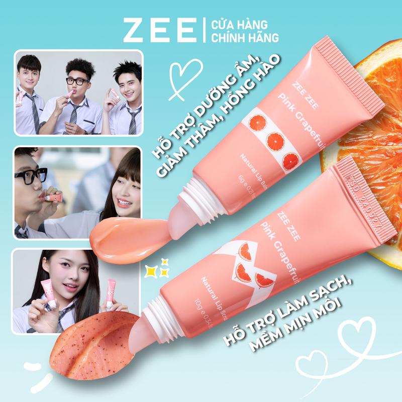  Combo Bưởi Hồng ZEE ZEE gồm có Son dưỡng 6g và tẩy da chết môi 10g 