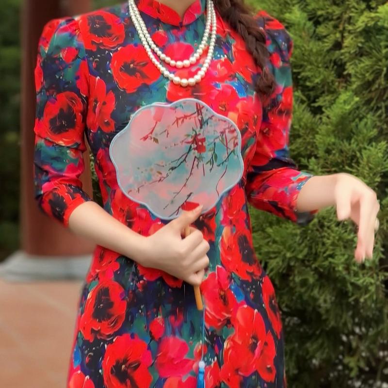 Áo dài lụa nhật mẫu mới Mã T3 Nữ - Hàng chính hãng - Women/ Cổ tròn tay bồng trẻ trung hàng đẹp 3