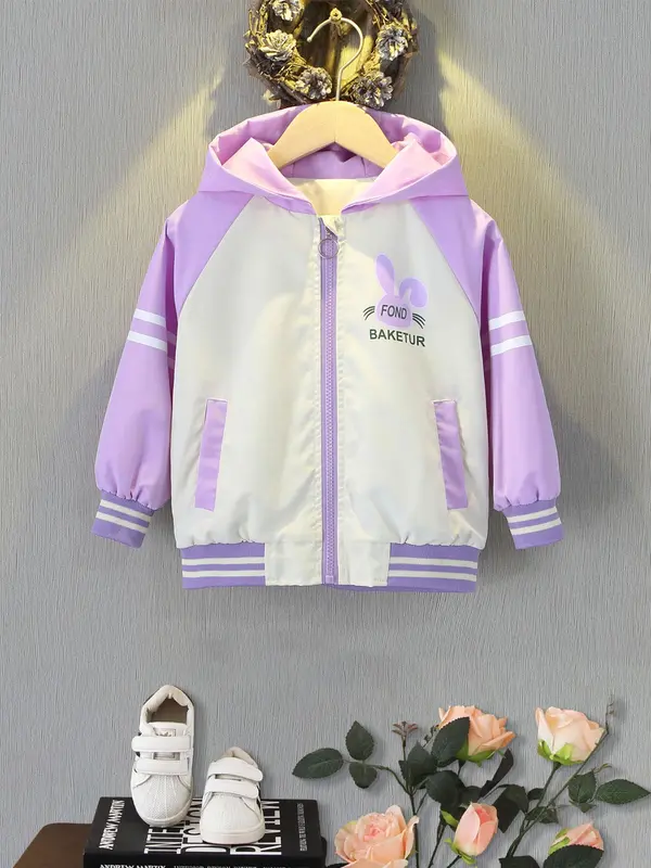 Cartoon Print Hooded Jacket, Casual Long Sleeve Zip Up Outerwear for Spring & Fall, Kids Clothes for Daily Wear 5