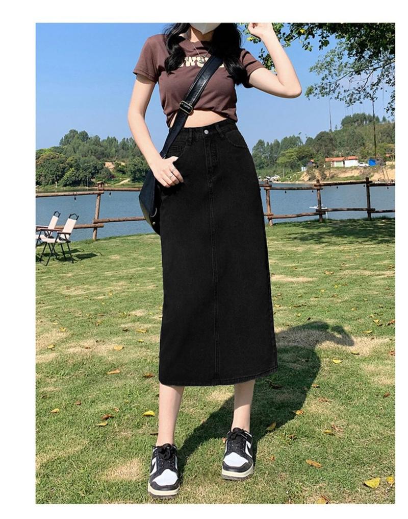 Product Introduction of Chân Váy Denim, Phong Cách Thường Ngày Xẻ Lưng, Dành Cho Phụ Nữ, Dài Trung Bình Thiết Kế Cổ Điển Cạp Cao, Chân Váy Bodycon Hàng Mới Về 9