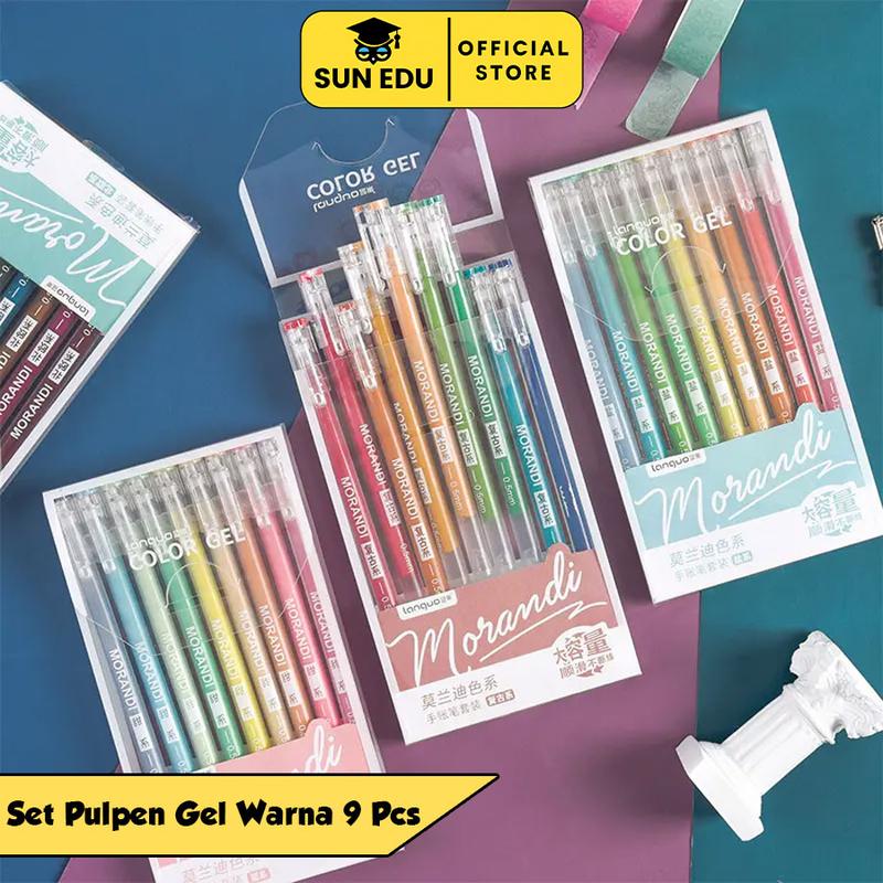 9 PCS Gel pen set colors/ Colorful pulpen warna cute morandi Tinta Stationery Tipe UK tipe  x  kertas 3