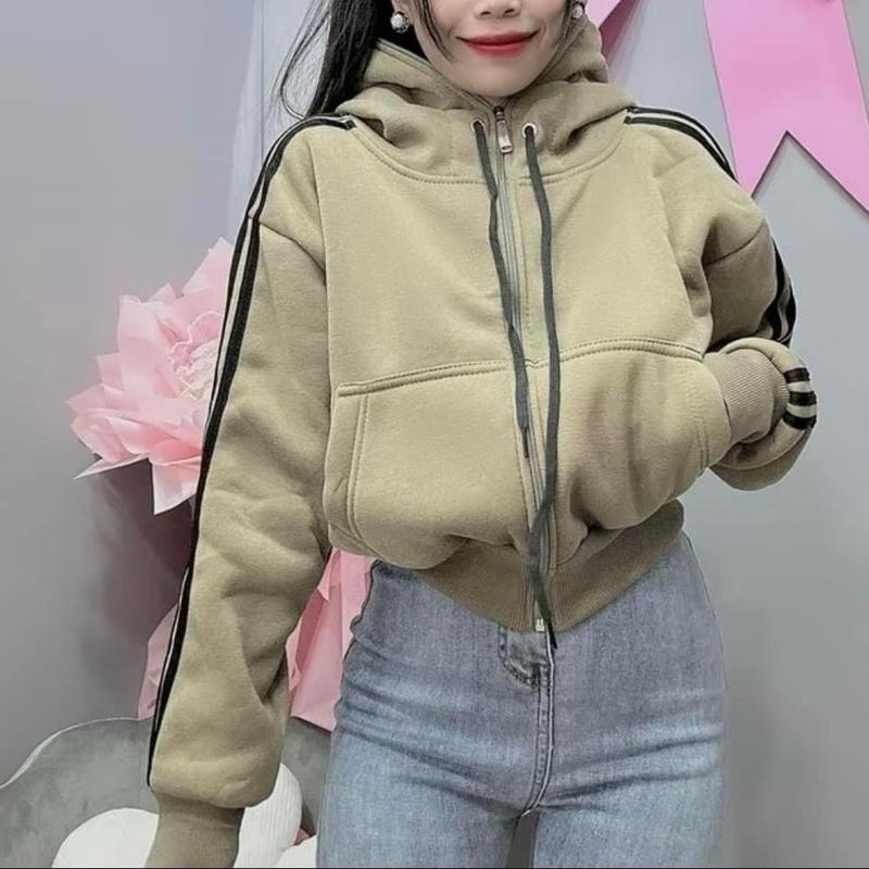 ÁO KHOÁC NỈ SỌC MỚI,DÂY KÉO CAO,FROM NGẮN 3 TÚI