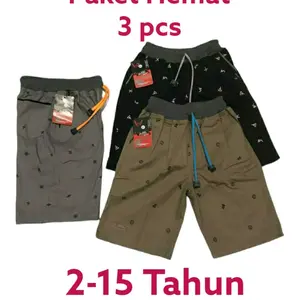 Paket 3 Celana Anak Motif Katun Twill Stretch - Usia 2-15 Tahun - Nyaman Dan Adem