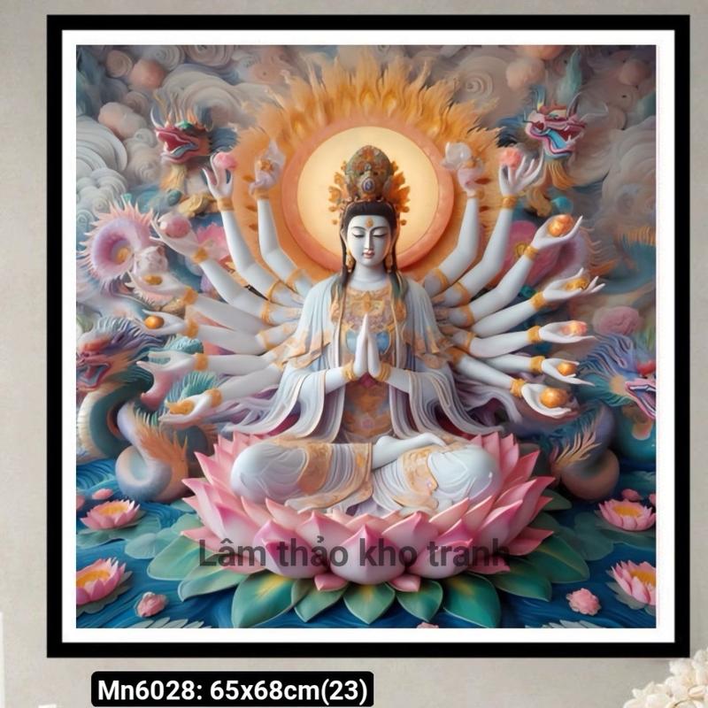 MẪU MỚI 2024, TRANH THÊU KÍN ,TRANH ĐÍNH ĐÁ PHẬT BÀ NGHÌN MẮT NGHÌN TAY MN6034 65X68CM,VS617 70X75CM Handmade Thêu Chữ, Tranh đá