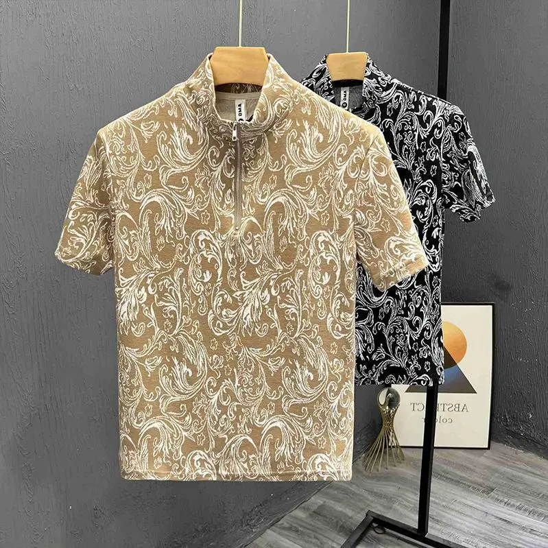 Zipper Design Short-Sleeved T-shirt Men's Summer Fashion Brand Casual Half-Length Sleeve Thin Boys T-shirt Color T-shirt Men's Top