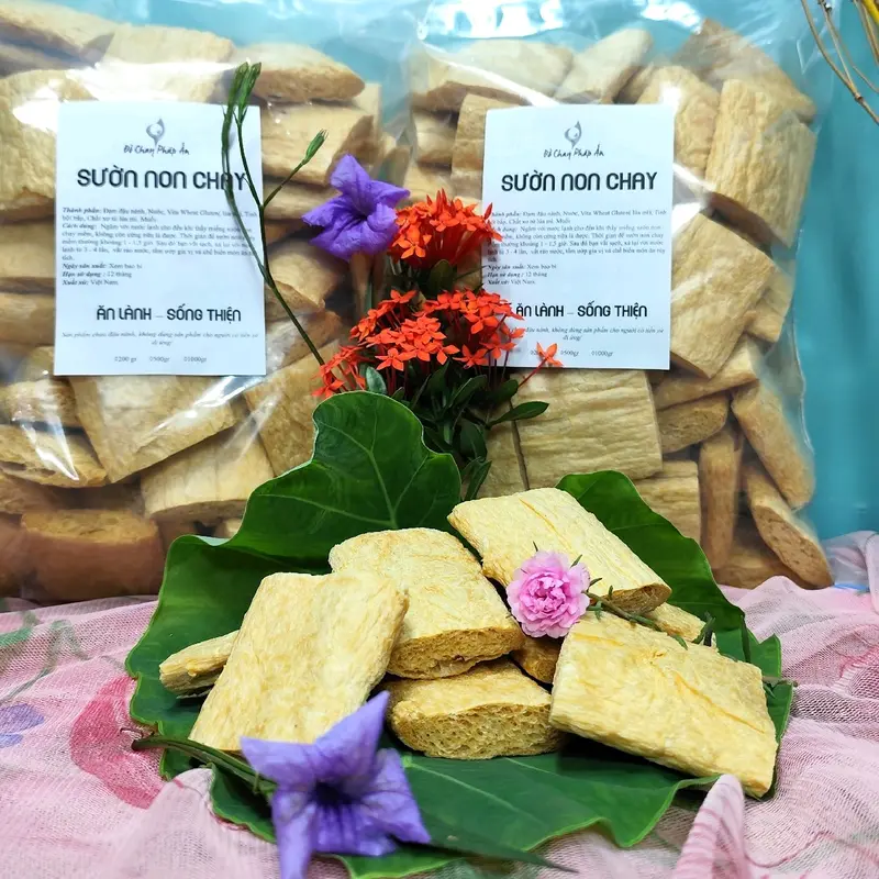 [Tặng gia vị Bún Rêu chay] Sườn Non Chay 1kg Loại Xịn Pháp Ấn, giòn, phù hợp các món chiên, rim, ăn rất ngon với cơm nóng 5
