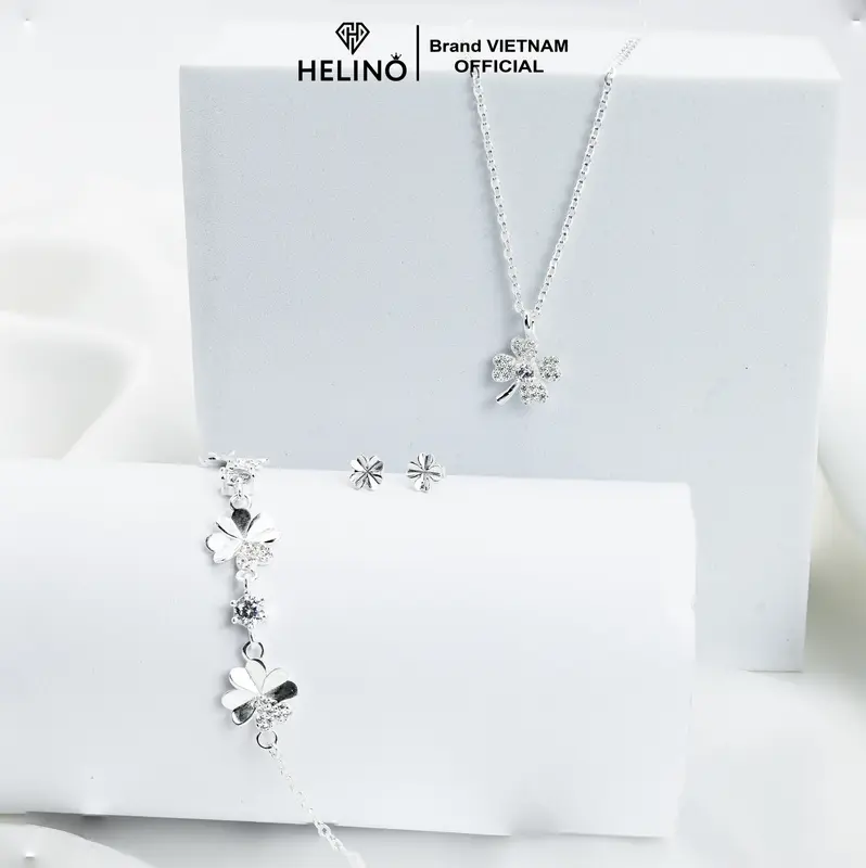 Lắc tay bạc nữ HELINO, Lắc tay cỏ bốn lá mix đá V01 5