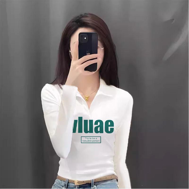 Áo Thun Dài Tay Cổ Polo, Dành Cho Nữ, Bộ Sưu Tập Mùa Thu, Thời Trang, Phong Cách Hàn Quốc, Mỏng Vừa Vặn, Phong Cách Phương Tây, Áo Ôm Sát, Hàng Mới Về Năm 2025, Ins Top Women 1