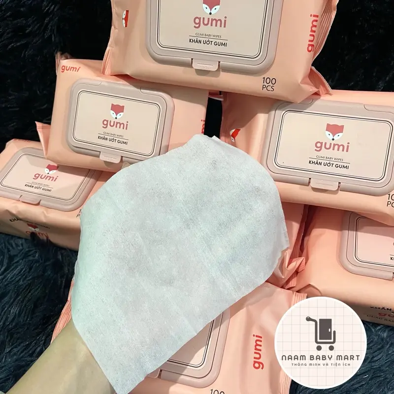 ￼Thùng 10 gói khăn ướt bản Gumi Kids ,1 gói 100 tờ,GUMI KHÔNG CỒN,không parabens,AN TOÀN CHO TRẺ SƠ SINH  Cho Bé Kem 3