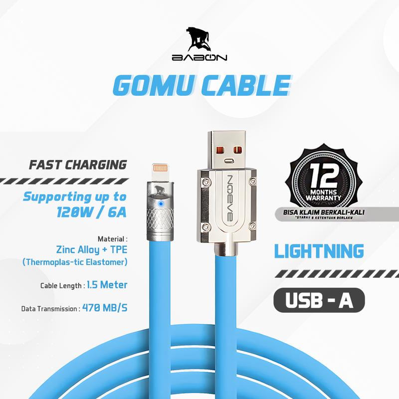 BABON KABEL DATA - KABEL CHARGER GOMU USB TO LIGHTNING Cable Ponsel 0