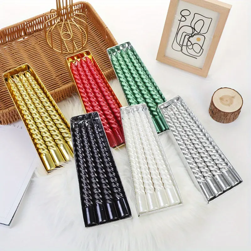 4pieces/box 20cm/7.87inchs European Style Long Pillar Candles in Assorted Colors - Perfect for Romantic Dinners, Weddings & Festive Decorations