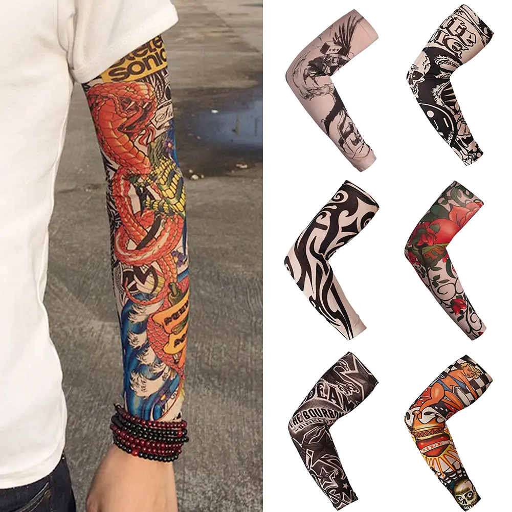 Tay Áo Hình Xăm Thể Thao Ngoài Trời, 1 Cái, Chống Ánh Sáng Mặt Trời, Để Đạp Xe, Đi Bộ Đường Dài, Vỏ Bảo Vệ