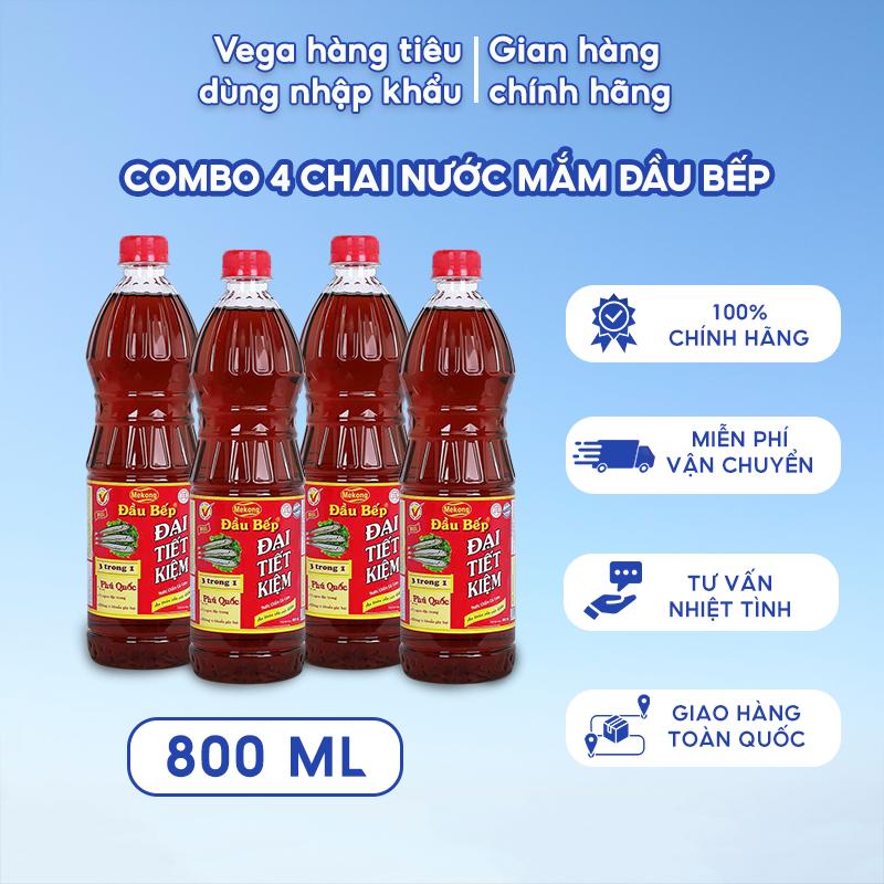 Giảm 10K đơn 299K Combo 4 Chai Nước Mắm Đầu Bếp 800ml - Mekong Gia Vị Nước Sốt Chua Dùng để nấu ăn Cay