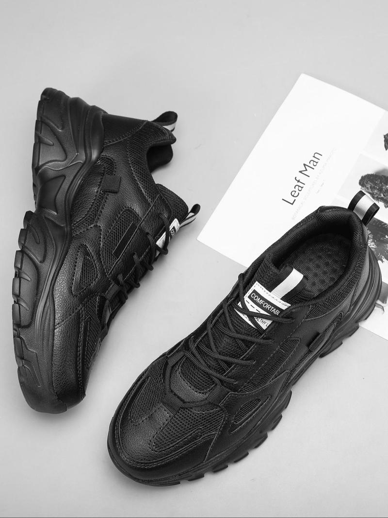 Product Introduction of Men's Fashionable Lace Up Contrast Mesh Sneakers, Casual Comfortable Breathable Sports Running Shoes, Male All-match Round Toe Chunky Sneakers for Daily Life 9