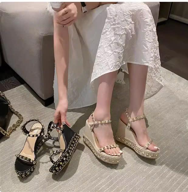Giày Sandal Đế Xuồng Hở Mũi Đính Tán Thời Trang 2024 AG27  - Hàng Quảng Châu Cao Cấp giàycaogót
