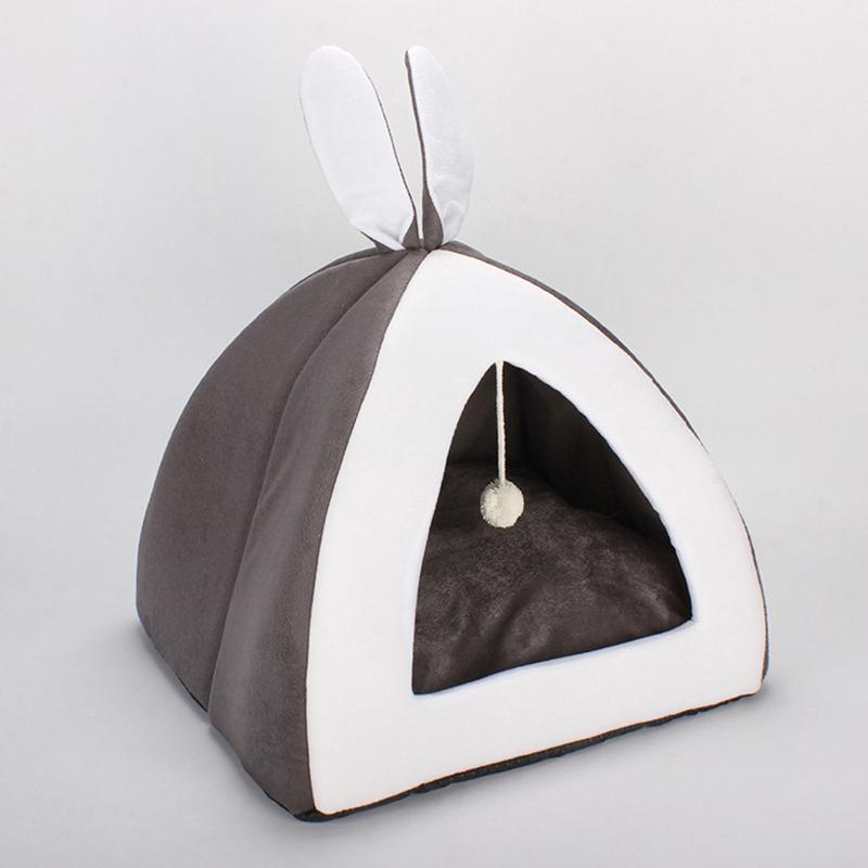 Product Introduction of Removable cat bed self-insulation, suitable for indoor cat collapsible dog house, puppy cage recliner with mattress gray 9