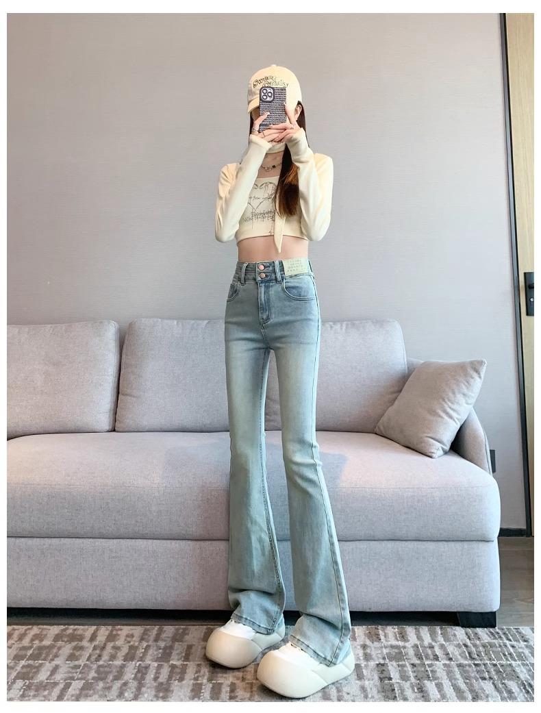 Product Introduction of Light-Colored Stretch Skinny Jeans for Women 2025 Spring Trend Niche New Style Small High Waist Slim Bell-Bottom Pants 10