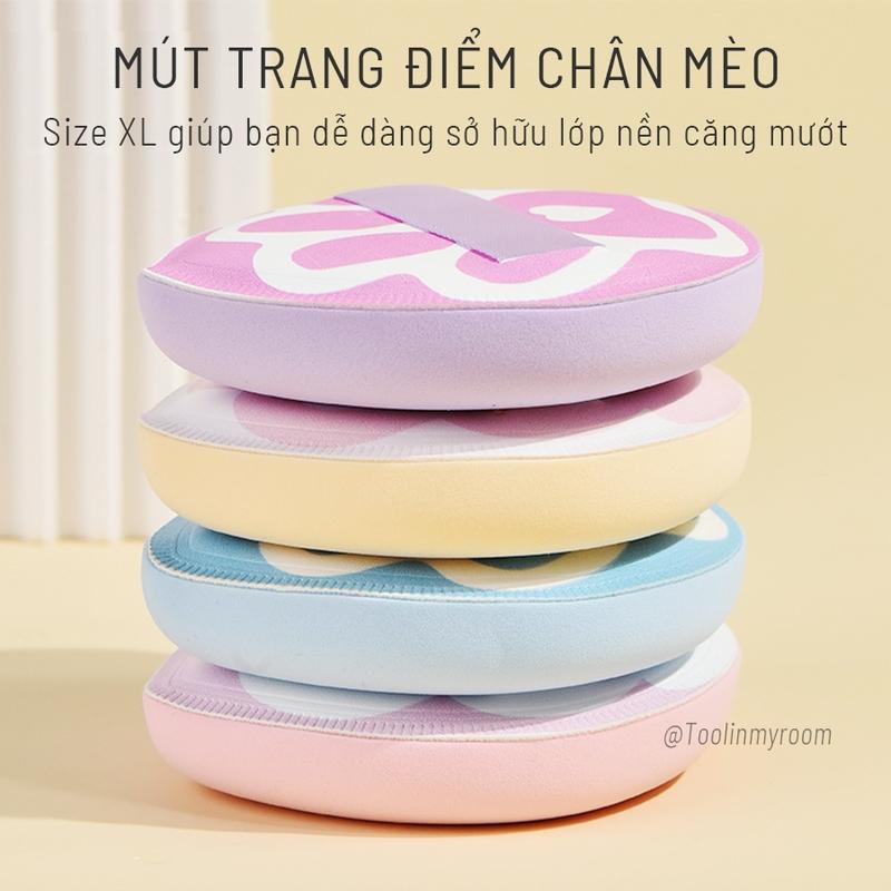 Bông Mút Tán Trang Điểm XL Chân Mèo Kèm Hộp Đựng Mềm Xốp Big Size Giúp Tán Kem Nền Phấn Phủ Hiệu Quả 1