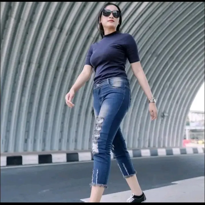 celana jeans pensil sobek jenner pant 7/9 bahan denim strech adem 3