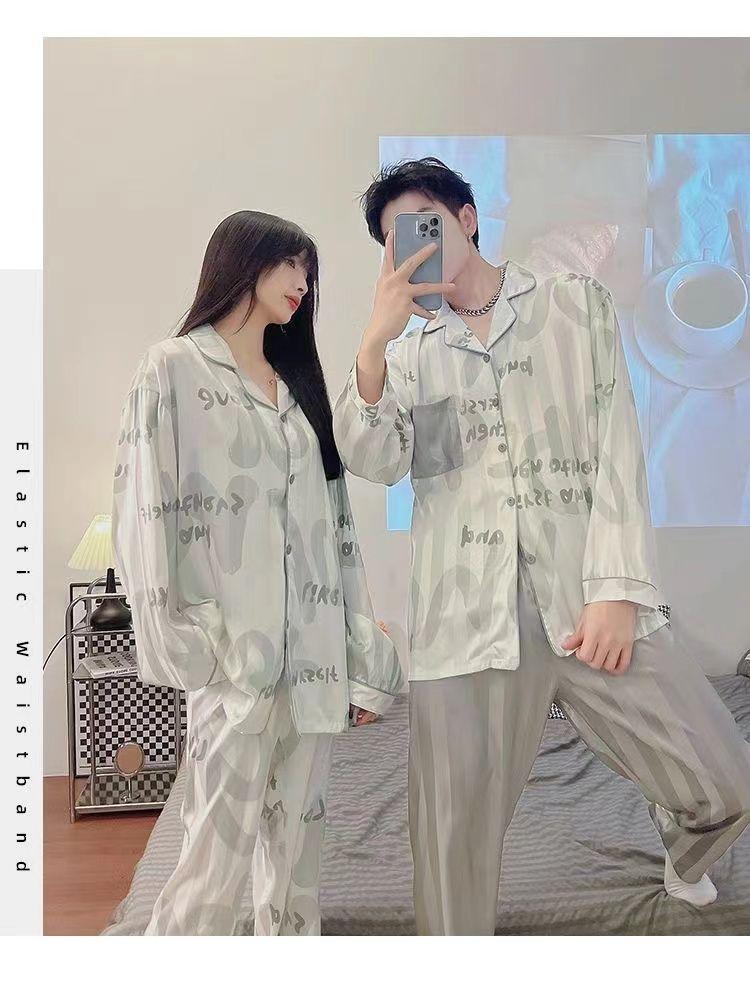 Product Introduction of Đồ Ngủ Cặp Đôi Bộ Đồ Mặc Nhà Mùa Hè Cho Nam Mùa Xuân Và Mùa Thu Bằng Lụa Nhân Tạo Mỏng Dài Tay ngoại Cỡ ngoại Cỡ Áo Polo 10
