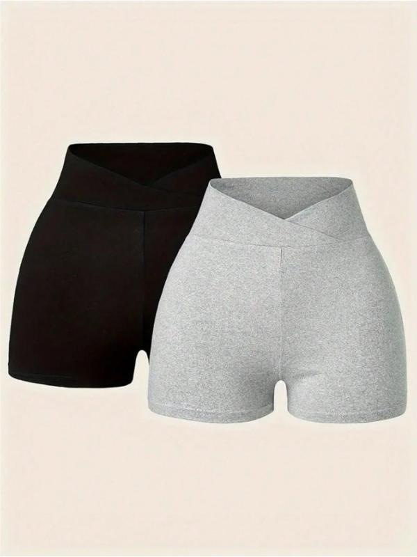 Women's Solid Color High Waist Shorts, Casual Comfy Breathable Skinny Shorts for Daily Wear, Ladies Bottoms for Spring & Fall 0