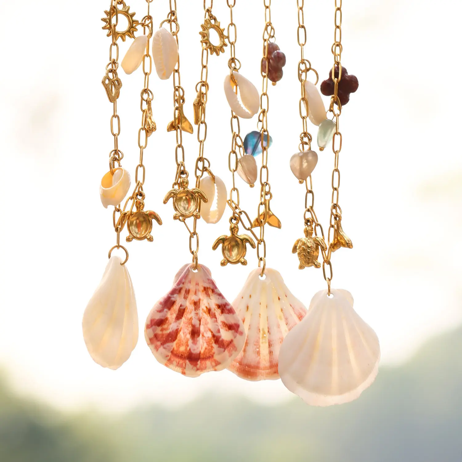 Natural Shell Sea Turtle Fish Tail Stainless Steel Necklace Ocean Series New Beach Vacation Casual Accessories for Women