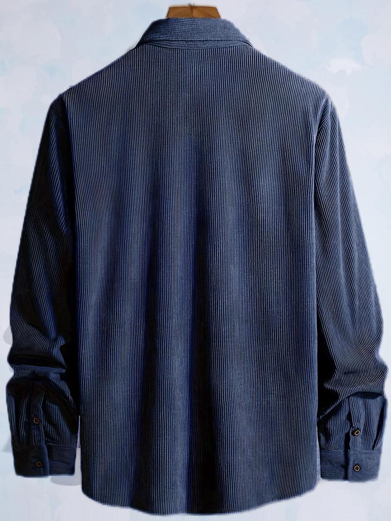 Product Introduction of Men's Plain Letter Patched Corduroy Jacket without Tee, Casual Button Front Pocket Jacket for Fall & Winter, Men's Outerwear for Daily Wear, Coat 10