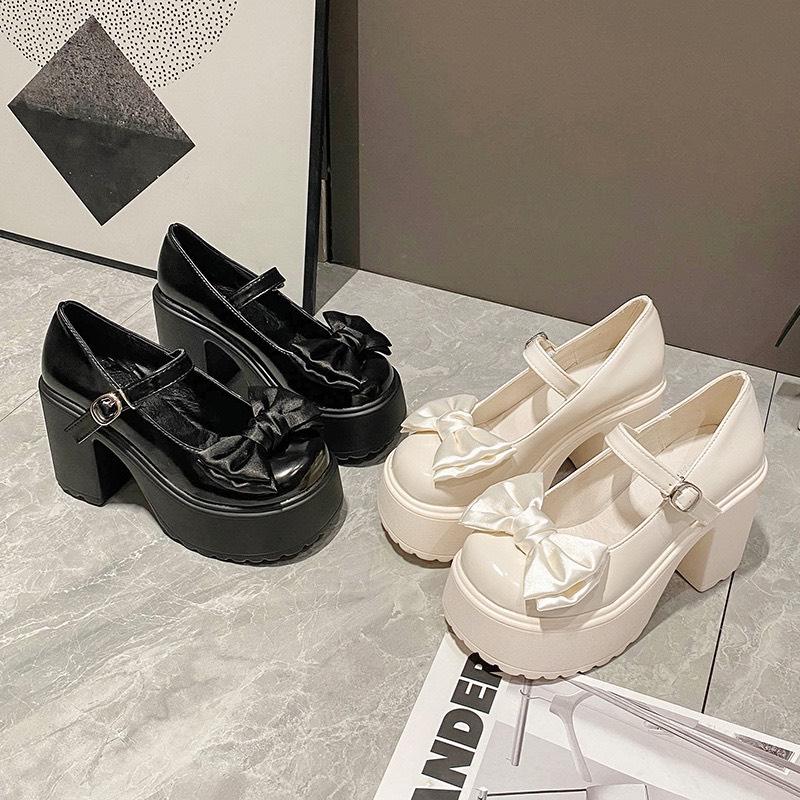 Giày cao gót 9p đế đúp mũi nơ siêu xinh ( Form rộng lấy lùi xuống 1 size )