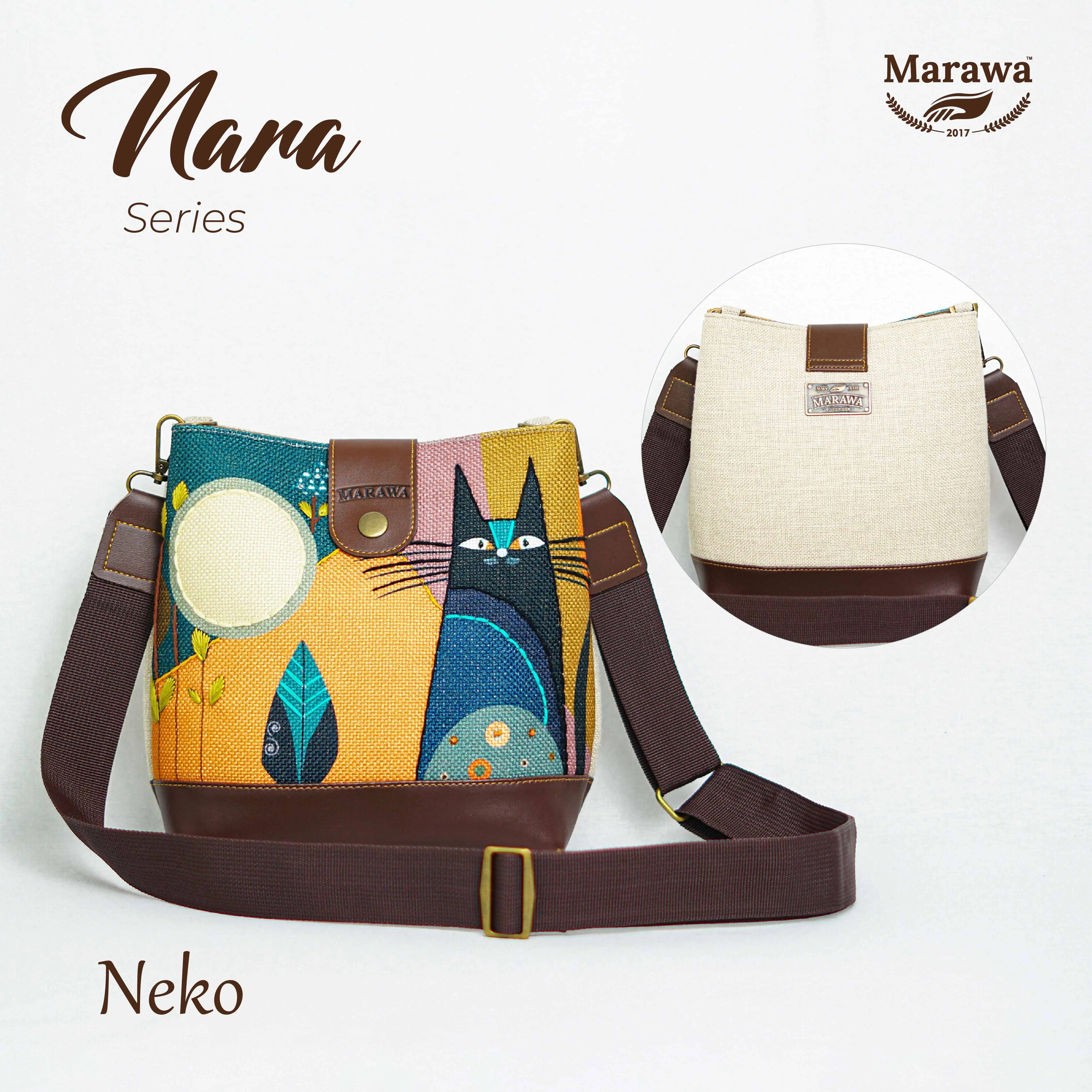 Tas Selempang Wanita Multifungsi Marawa Handmade Nara Series-Neko Canvas Kanvas