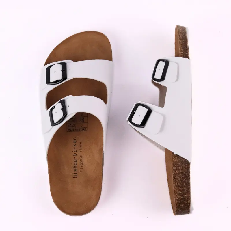 Dép đế trấu birken nam nữ unisex 2 khóa da PU tổng hợp lót da lộn size 35-43 chính hãng Hishoo S093 7