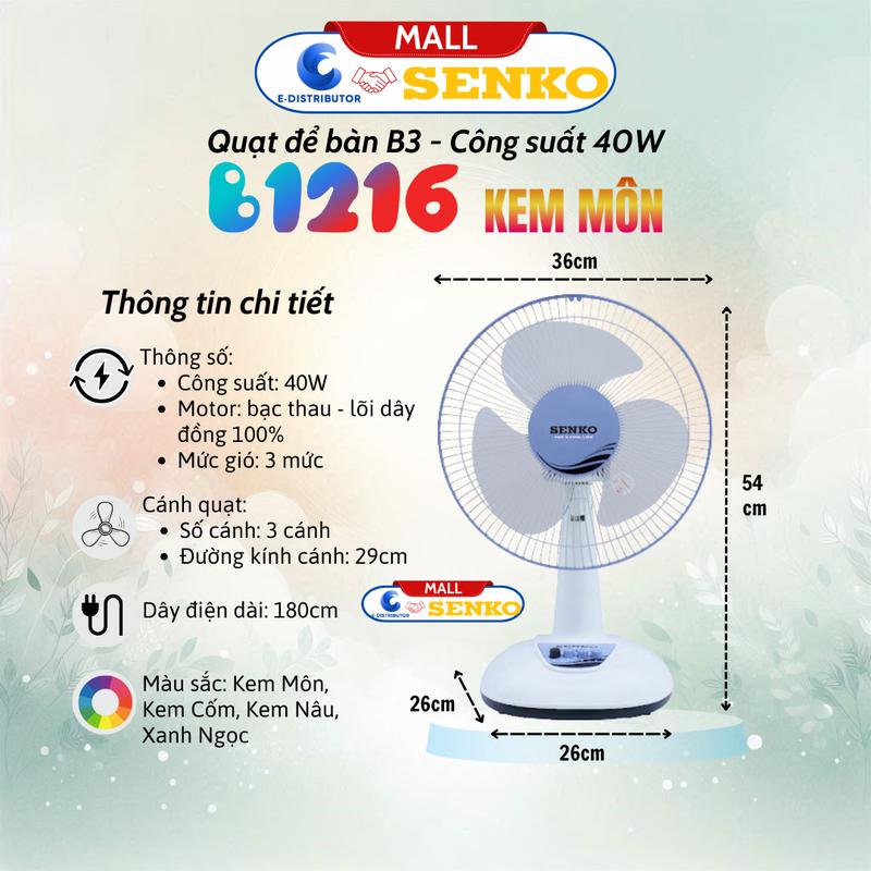 [HỎA TỐC] Quạt để bàn tiện lợi Senko B1216 - Màu tuỳ chọn - 100% chính hãng QuạT Fan quatdien quat chinh